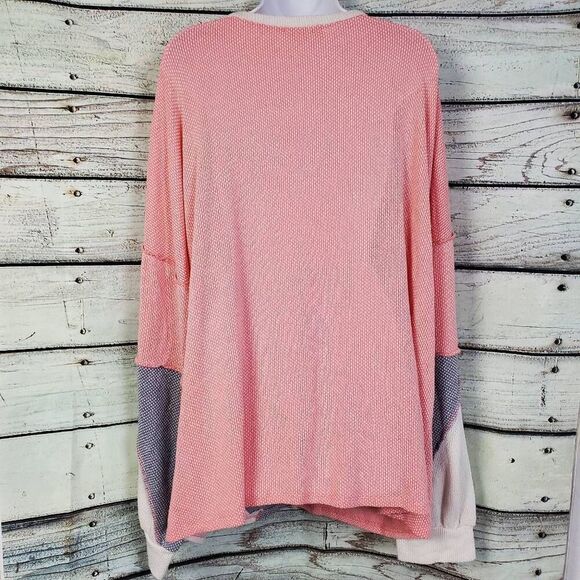 Haptics by Holly Harper Patchwork Colorblock Oversized Waffle Knit Top Women's S - Picture 3 of 6